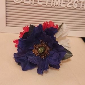 Floral Red/White/Blue Carnations Handmade Hair Clip